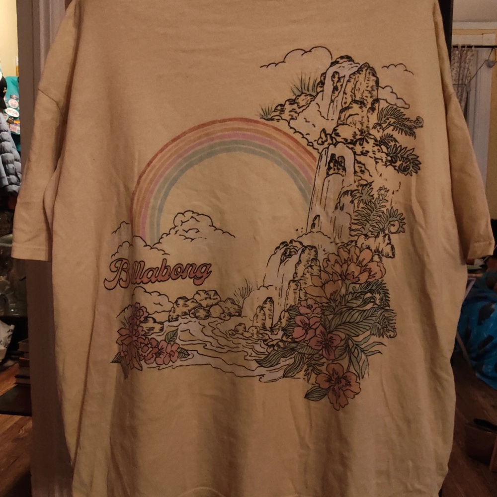 Billabong Cream T-Shirt with Rainbow and Nature Print